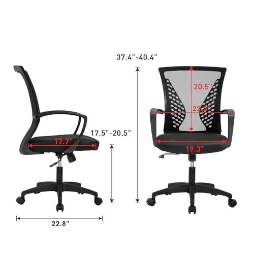 FDW | Mid Back Office Chair | Black | with Lumbar Support, 360 Swivel | Ventilated Design, Height Adjustment | 250 lbs Load Capacity, Rolling Casters | Easy Assembly | For Home, Office - color: Black