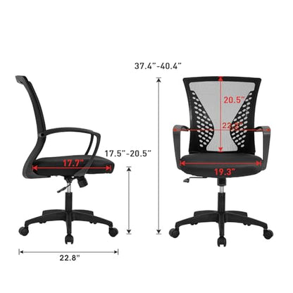 FDW | Mid Back Office Chair | Black | with Lumbar Support, 360 Swivel | Ventilated Design, Height Adjustment | 250 lbs Load Capacity, Rolling Casters | Easy Assembly | For Home, Office - color: Black