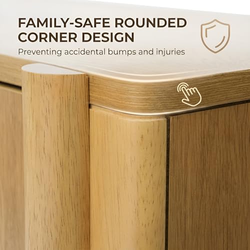 Ya-Home Modern Sideboard Buffet Cabinet with Storage, Accent Farmhouse Buffet Coffee Bar Cabinet with 4 Doors, Wooden Media Console Table Credenza for Living Room/Kitchen/Entryway, Natural - color: Natural