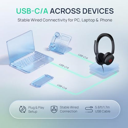 Yealink UH48 ANC Wired USB-C/A Headset,6 AI Noise-Canceling Microphones - color: USB-C/A (Teams)