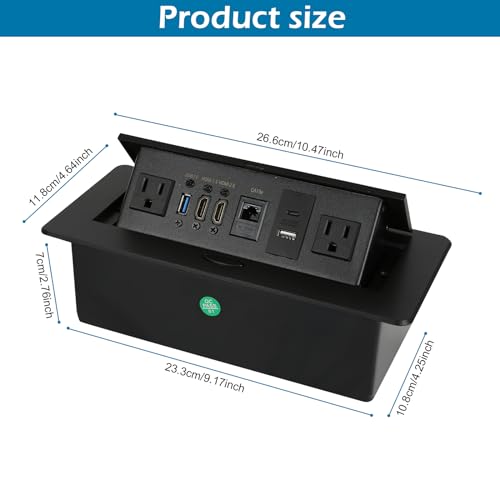 Table Pop Up Outlet, Desktop Pop Up Socket Center Countertop Socket Multimedia Strip Socket Connection Box Countertop with USB 3.0/2×AC/2×HDMI/USB-A/USB-C/LAN for Conference Desk Office (Black-3) - style: Black-3