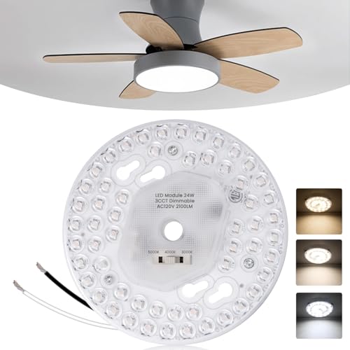 5.1inch Ceiling Fan LED Light Replacement, 24W 2100Lm Ceiling Fan Light kit,3CCT 3000K/4000K/5000K Dimmable LED Engine Retrofit kit for Ceiling Light, Pendant-1Pack