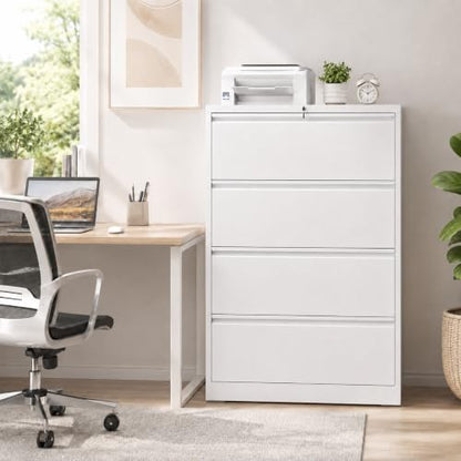 4 Drawer File Cabinet with Lock, Metal File Cabinet, White - color: White, size: 52.3"H - 4 Drawer