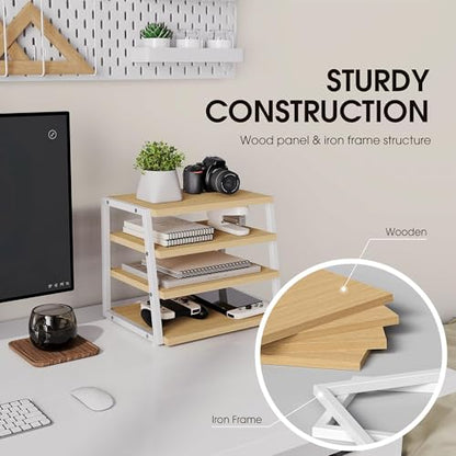 Fenge Desk Shelf Organizer, 4-Tier Tower Desktop Office Shelves, Oak - color: Oak