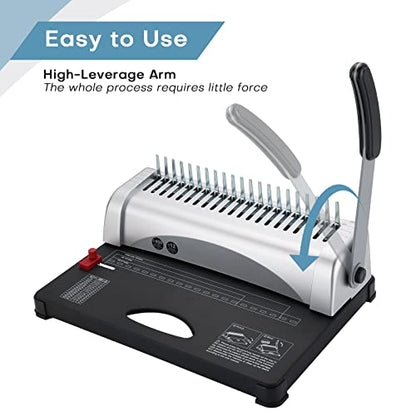 MYFULLY Comb Binding Machine, 21-Holes, 450 Sheets, Paper Punch Binder with Starter Kit 100 PCS PVC Comb Bindings Perfect for Letter Size, A4, A5 or Smaller Sizes Office Documents
