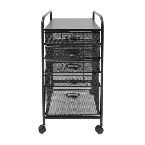 Rolling File Cabinet with 5 Drawers, Filing Cart Under Desk Storage Office Organizer with Table Top & Wheels, Utility Cart File Folder Printer Stand, L11.8×D15×H24.4in, Black - size: 5 Tier
