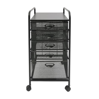 Rolling File Cabinet with 5 Drawers, Filing Cart Under Desk Storage Office Organizer with Table Top & Wheels, Utility Cart File Folder Printer Stand, L11.8×D15×H24.4in, Black - size: 5 Tier