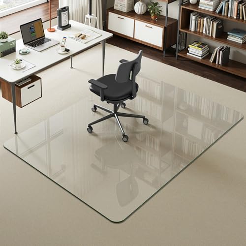 45" x 60" Glass Chair Mat for Carpet, 0.2" Thick Office Chair Mat | Heavy-Duty Tempered Glass With Crystal Clear Surface, Polished Rounded Edges Resists Scratches And Cracks For Smooth Rolling - size: 45" x 60"