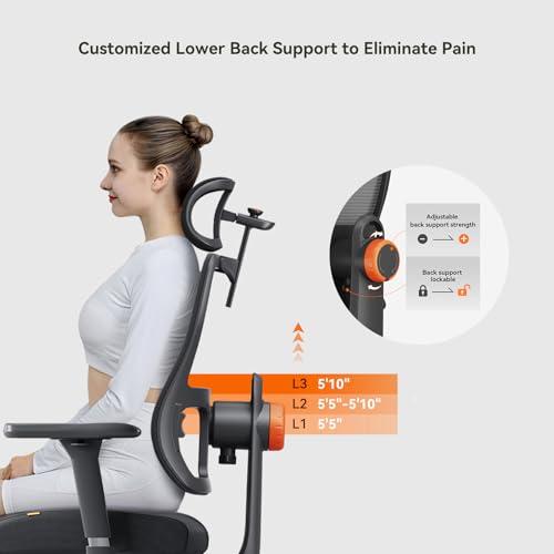 Newtral Ergonomic Office Chair - Home Office Desk Chair with Adaptive Lumbar Support, with Footrest, 4D Armrest, Adjustable Seat Depth & Height - color: Black, size: 5D Headrest +Laptop Tray