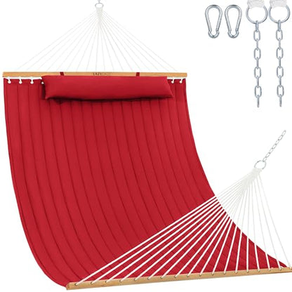Lazy Daze Double Quilted Hammock with Pillow for Outside, Fit 13-15Ft Stand - color: Burgundy
