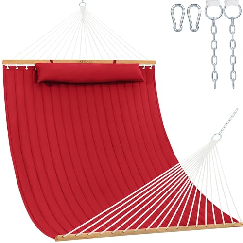 Lazy Daze Double Quilted Hammock with Pillow for Outside, Fit 13-15Ft Stand - color: Burgundy