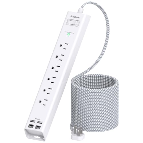 25ft Extra Long Power Strip Surge Protector, 6 Outlets and 4 USB Ports - color: White & Grey, size: 25 FT