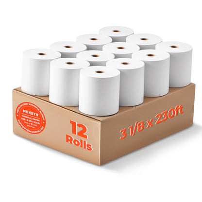 MUNBYN Thermal Paper 3 1/8 x 230ft, 12 Rolls Receipt Paper Work for Star Micronics TSP100 TSP143 Epson 80mm Receipt Printer Square POS Register Credit Card Terminals, Pos Register Paper BPA Free - size: 3 1/8" x 230', style: 12 Rolls