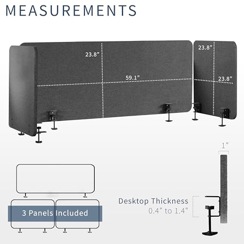 VIVO Dark Gray Clamp-on 108 x 24 inch Privacy Panel, PP-3-V108D | 60 x 24 inch (x1), 24 x 24 inch (x2), Sound Absorbing Cubicle Desk Divider, 3 Acoustic Partitions - color: Dark Gray, size: 108"