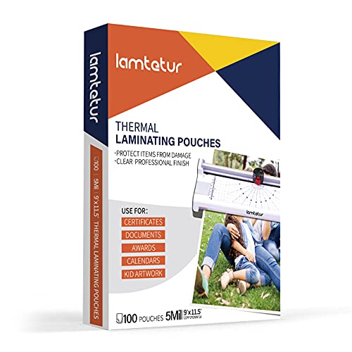 Lamtetur Thermal Laminating Pouches 9"x11.5" Inches 5mil 100Pcs Letter Size | Hold 8.5 x 11,Hot Laminate Films,Clear Laminator Papers,Lamination Sheets for certificates, signs,artwork, bank card, ID card - style: 5MIL-100sheets