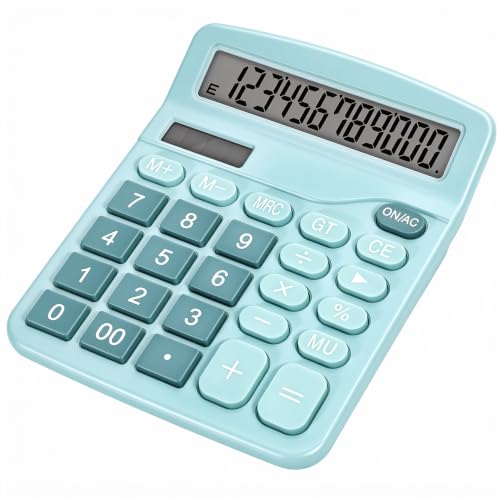 Cute Blue Desktop Calculator with Big Buttons, Dual Power Source | Solar and Battery, Large Display Screen - Perfect for Office, Teachers, and Students (Light Blue) - color: Light Blue