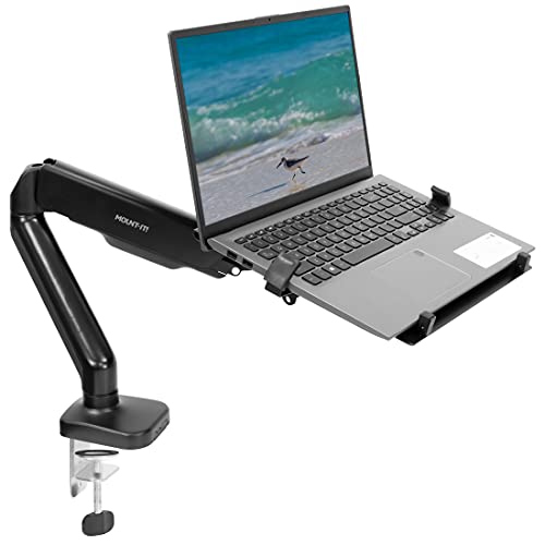 Mount-It! Laptop Desk Mount Arm with Gas Spring, Height Adjustable Laptop Stand for Desk, Fits Laptops up to 17 Inch, Full Motion Laptop Tray Mount with Clamp or Grommet Installation - style: Laptop Arm