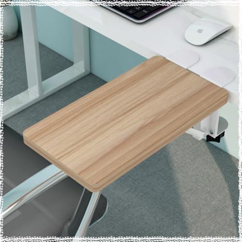 Foldable Clamp-On Desk Extender Tray with Wrist Rest - Ergonomic Keyboard Shelf for Computer Arm Support - color: Walnut