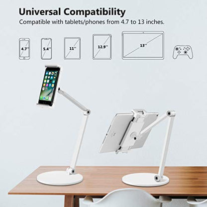 iPad Stand for Desk, Surface Pro Holder, Multi-Angle Adjustable Tablet Stand Holder for 4.7''- 13'' Screen Microsoft Surface Series, iPad Series,Samsung Galaxy Tabs,Amazon Kindle Fire, Etc. (White) - color: White