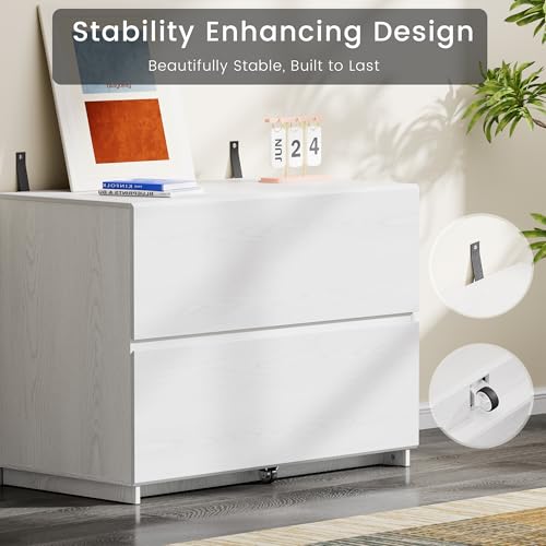 ModernMate 31.5" Lateral Wood Filing Cabinet with 2 Large Drawers, White - color: White
