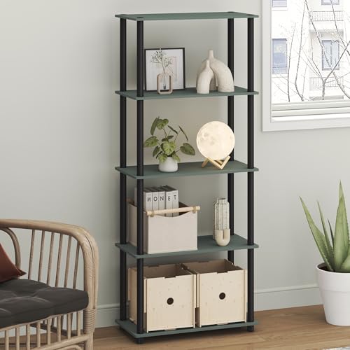 Furinno Turn-N-Tube Toolless Assembly 5-Tier Storage Shelves, Green Book Shelf, Open Storage Bookshelf, for Organization and Storage, Living Room, Home Office, Bedroom, Light Sage - color: Light Sage/Black
