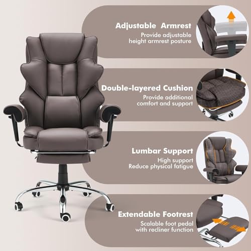 HOMREST Heated Massage Executive Office Chair with Foot Rest,Brown - color: Brown