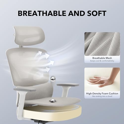 Ergonomic Office Chair Mesh – Adjustable Lumbar 3D Armrests High-Back Desk - color: Grey-p1