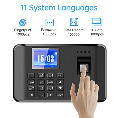 Dioche Biometric Time Recorder, Intelligent Biometric Fingerprint Password Attendance Time Clock Employee Checking in Recorder (03)