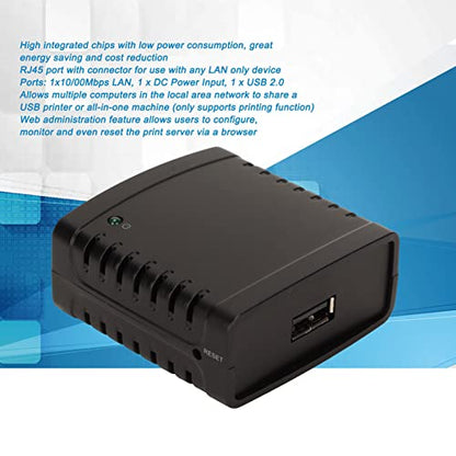 GOWENIC USB Printer Server, Printer Network Sharer, TCP/IP LPR Print Server, Wireless Extender Sharer, 10/100Mbps RJ45 LAN 1 Port USB Ethernet Extension Adapter, 100-240V(#3)
