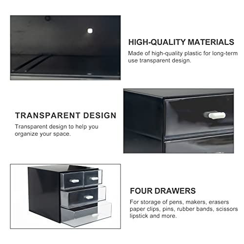 Desk Organizer with Drawer, Desk Storage Box, Plastic Office Stationery Supplies Organizers, Desktop Organizer for Office School Home (4 drawer, Black) - style: 4 drawer