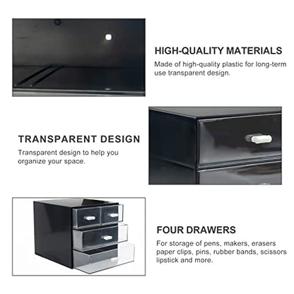 Desk Organizer with Drawer, Desk Storage Box, Plastic Office Stationery Supplies Organizers, Desktop Organizer for Office School Home (4 drawer, Black) - style: 4 drawer