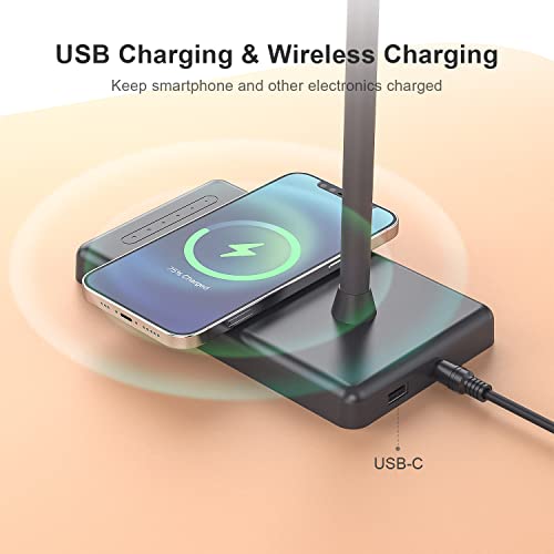 LED Desk Lamp for Office Home, Wireless Charger Desk Lamp - color: Dark Black