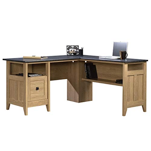 Sauder August Hill L-Shaped Corner Desk with Storage Drawer and Open Shelf for Home Office, in Dover Oak finish - color: Dover Oak