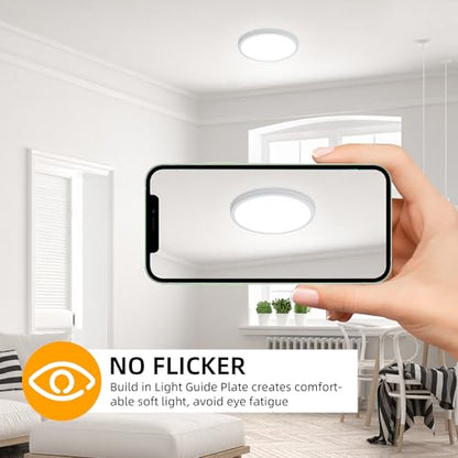 Hlite 9 Inch LED Flush Mount Ceiling Light,1800LM,6 Pack,3CCT | 18W 3000K/4000K/5000K Selectable,Super Slim,Low Profile Round Ceiling Light Fixtures for Kitchen,Bedroom,Hallway,White - color: White, size: 9 inch-6