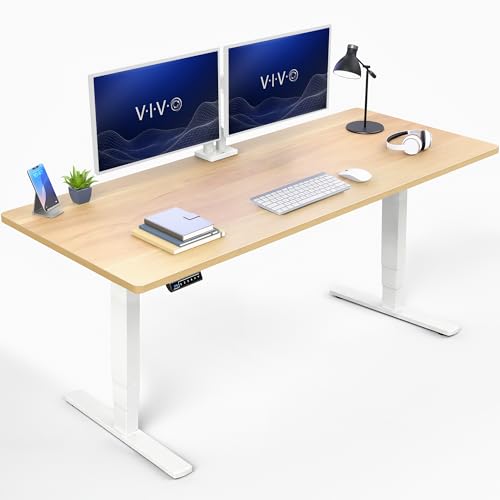 VIVO Light Wood 71 x 30 in Standing Desk, DESK-KIT-2EW71C - color: Light Wood Top / White Frame, size: 71 x 30 inch
