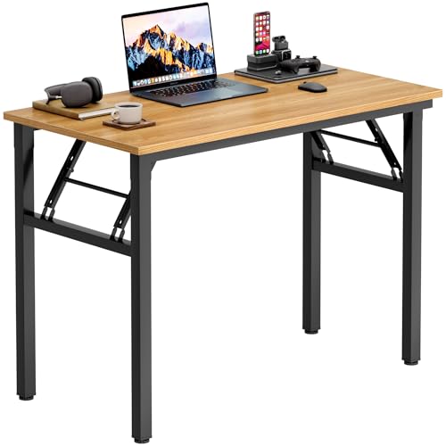 Need Office Computer Desk 35.8 Inch Sturdy Folding Laptop Table Teak | Black Frame Writing Gaming Work Table/Foldable Home Office Desk/Sewing Table, No Assembly Required - color: Teak & Black Frame, size: 35.8inch