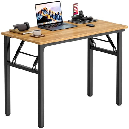 Need Office Computer Desk 35.8 Inch Sturdy Folding Laptop Table Teak | Black Frame Writing Gaming Work Table/Foldable Home Office Desk/Sewing Table, No Assembly Required - color: Teak & Black Frame, size: 35.8inch