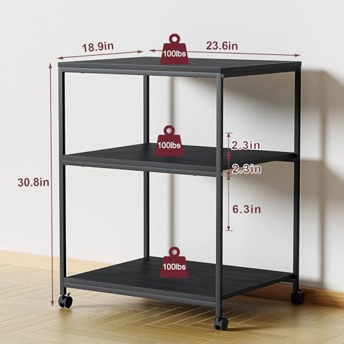 Large Printer Stand with Wheels, 3 Tier Printer Table for Home Office, Rolling Printer Cart with Adjustable Storage Shelf for Shredder Scanner Fax (Black) - color: Black