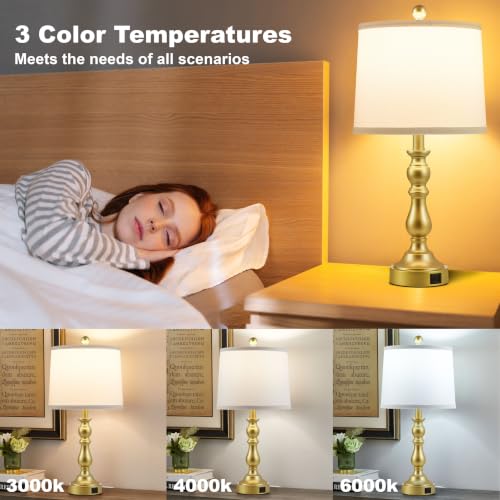 Gold Table Lamps Set of 2, Gold Lamps for Bedroom, USB C+A Ports - color: F. White Shade & Gold Base