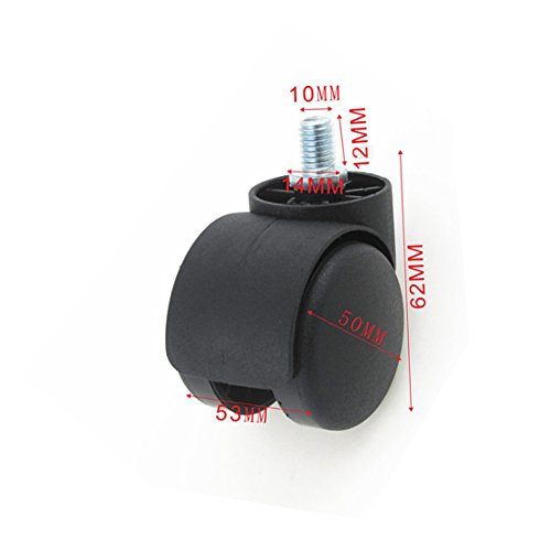 2 Inch Black Floor Protecting Rubber Office Chair Caster Wheels (Set of 5) fit to Metric Screw M10x12 mm Screw Stem,Chinese Standard Chairs