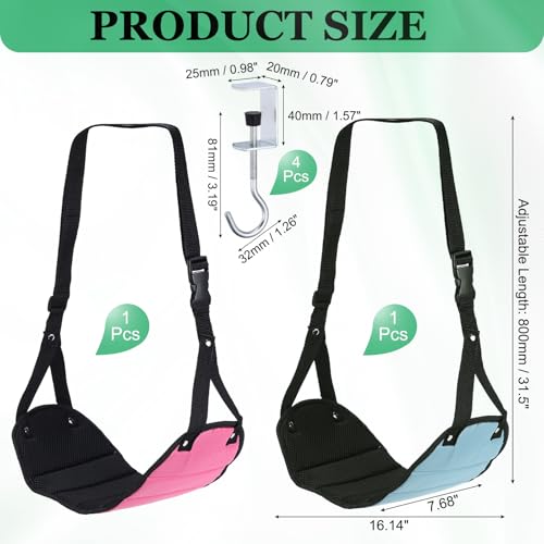 PATIKIL Airplane Footrest,2 Pack Adjustable Foot Hammock,Rose,Pale Blue - color: Rose, Pale Blue