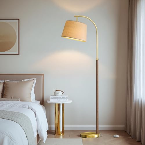 Real Wood Floor Lamps for Living Room Bedroom, 62" Mid Century Modern Lamp - color: Chestnut & Gold