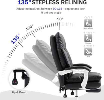 Executive Office Chair 155° Recline High Back Office Chair with Footrest & Adjustable Lumbar Support, Comfy Computer Chair for Study & Working (00black) - color: 00black