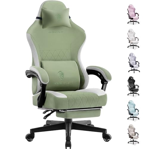 Dowinx Gaming Chair Fabric with Pocket Spring Cushion, High Back Ergonomic Computer Chair with Footrest for Adults, Massage Lumbar Support Swivel Game Chair for Office Gaming 300LBS, Green - color: Green
