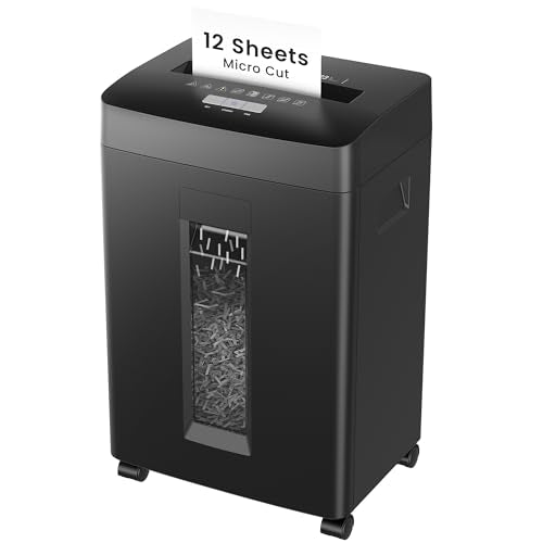 Locksworth 12-Sheet Micro Cut Shredder for Home Office, 6 Gallons Bin P-4 High Security Shredders for Paper, CD, Credit Card, Staple, Clip, Heavy Duty Commercial Paper Shredder with Casters - size: 12-sheet