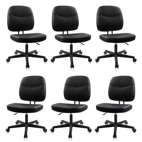 CLATINA Armless Home Office Chair,Small PU Leather Ergonomic Low Back Desk Chair with Lumbar Support and Wheels, Adjustable Height 360° Swivel Rolling Computer Task Chair, Black, 6 Pack - color: Black-heihu, size: 6 Pack