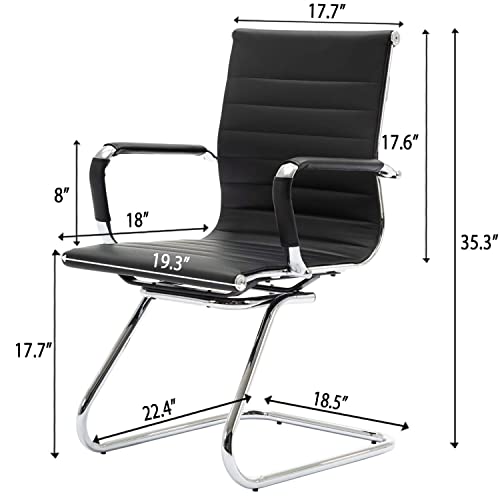 Conference Room Chairs Set of 2, Waiting Room Chairs with Arms, Faux Leather Reception Chairs No Wheels, Office Guest Chairs with Mid Back Support and Chrome Sled Base, Black - color: Black, size: 2PCS