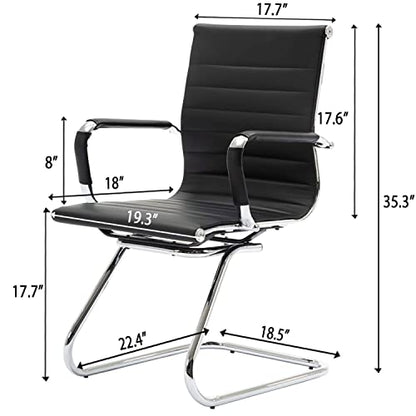 Conference Room Chairs Set of 8, Faux Leather Office Guest Chairs with Arms, Reception & Waiting Room Seating, No Wheels Meeting Chairs with Mid Back Support and Chrome Sled Base, Black - color: Black, size: 8PCS