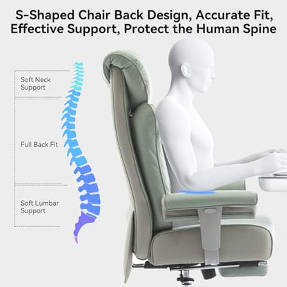Efomao Big and Tall Office Chair 400lbs - Heavy Duty Executive Desk Chair with Foot Rest & 23" Wide Seat - High Back Ergonomic Leather Computer Chair for Heavy People, Home Office, Green - color: 3060-green