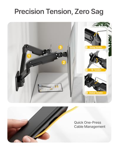 monTEK Dual Monitor Wall Mount, Wobble-Free Spring, 17–32" Full Motion | Dual Wall Mount Frees Full Desktop Space, Zero Clearance Retracts To 3.8", Wobble-Free Spring, Supports 20 Lbs Per Arm - size: Dual Arms